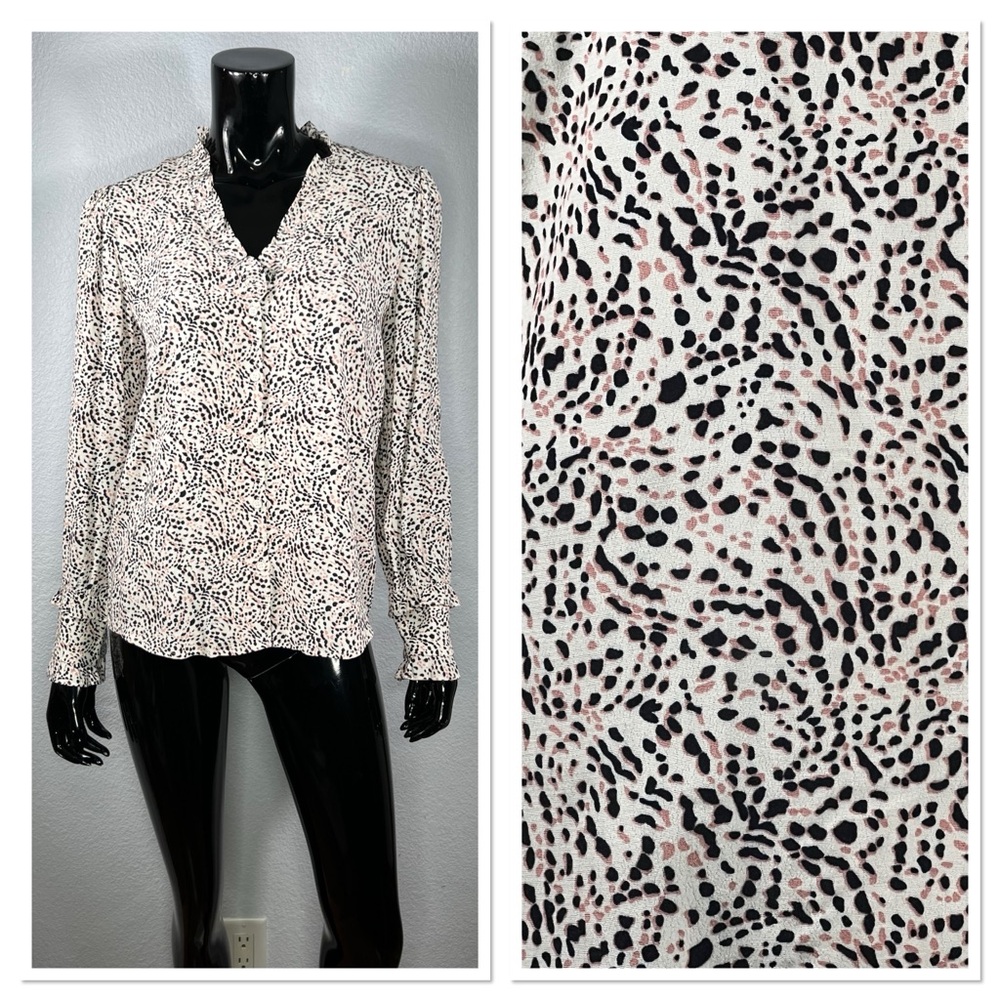Ba&sh Inti Ruffle Trim Top Blouse Blush Black & Cream Intl’ Sz 1 / US S